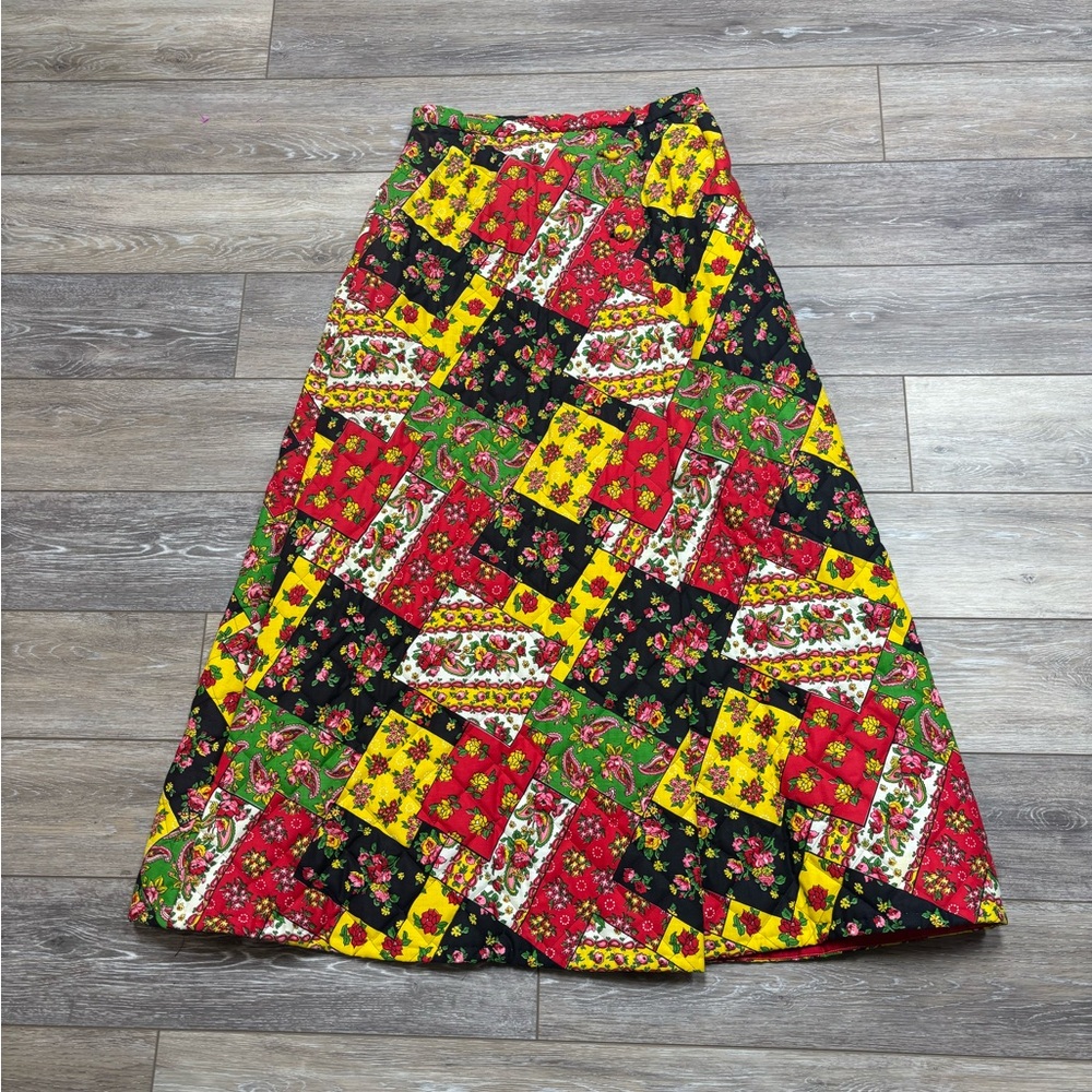 Vintage Quilted Maxi Skirt 31” Waist 70’s Patchwork Boho Hippie Handmade Prairie